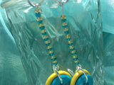 Button Seed Bead Dangle Earring Blue and Yellow Nickel Free