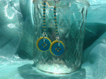 Button Seed Bead Dangle Earring Blue and Yellow Nickel Free