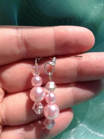 Pink Faux Pearl Dangle Earrings