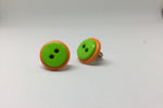 Green-on-orange button earrings