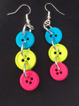 Bright Tri-Color Button Dangle Earring Nickel Free