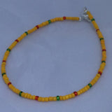Yellow, Red, and Green Seed Bead Anklet