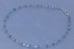 Clear, Blue, and Pink Bugle & Seed Bead Anklet